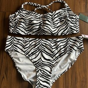 NWT Wild Fable Black and White Zebra Bikini 2X